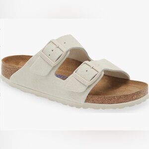 Birkenstock Arizona Soft Footbed Slide Sandal New NIB Antique White Suede Narrow